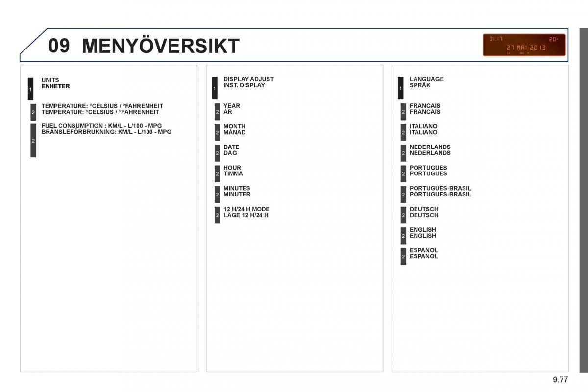 Peugeot 807 instruktionsbok / page 217