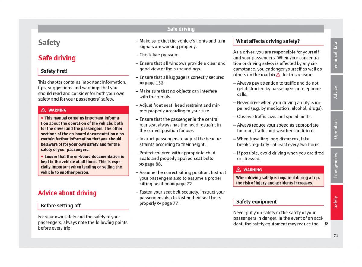 Seat Arona owners manual / page 73