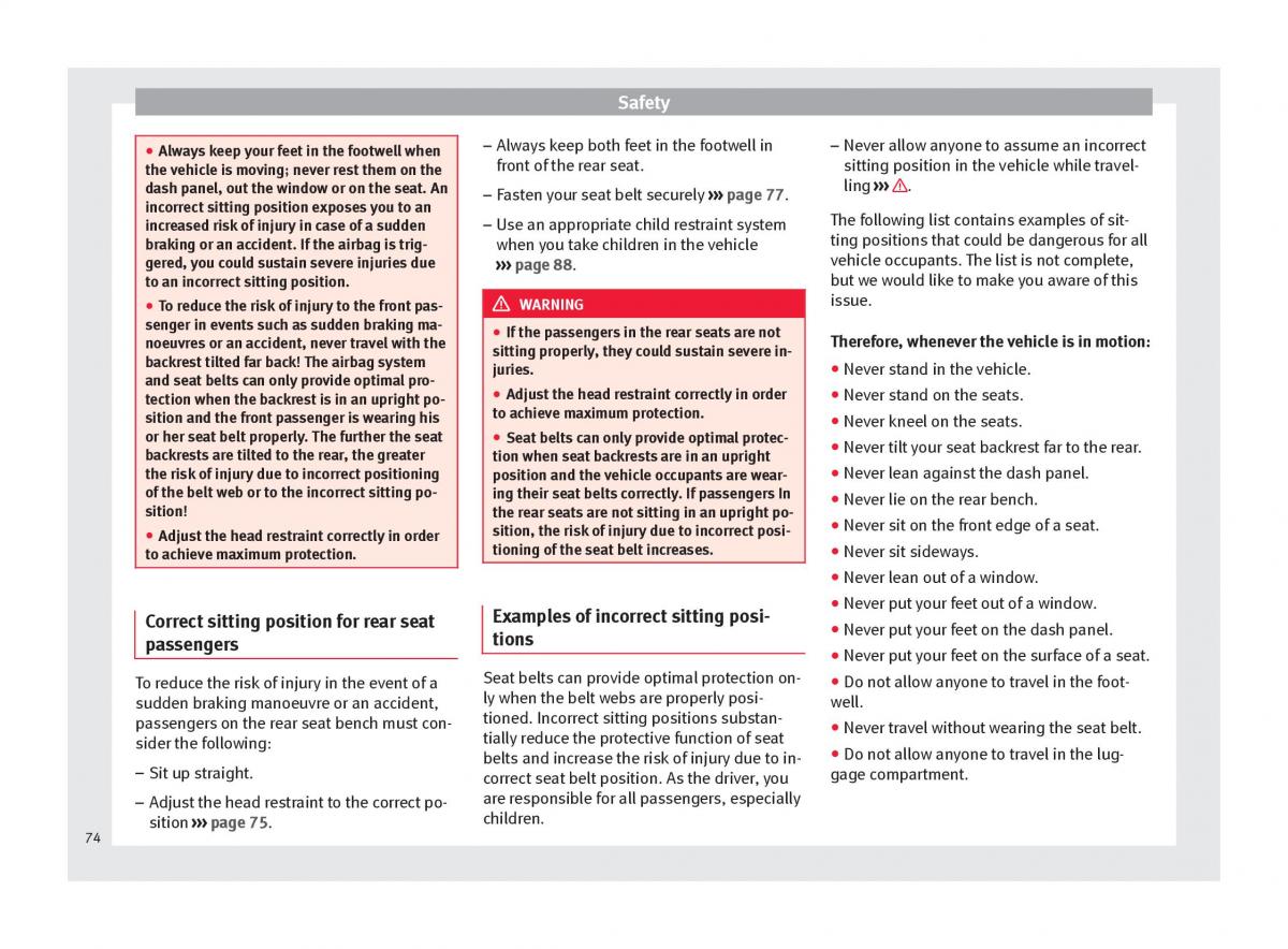 Seat Arona owners manual / page 76