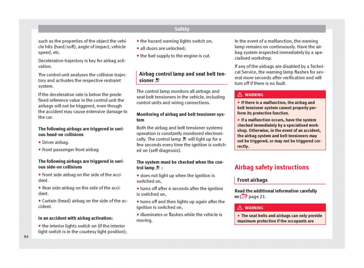 Seat Arona owners manual / page 86