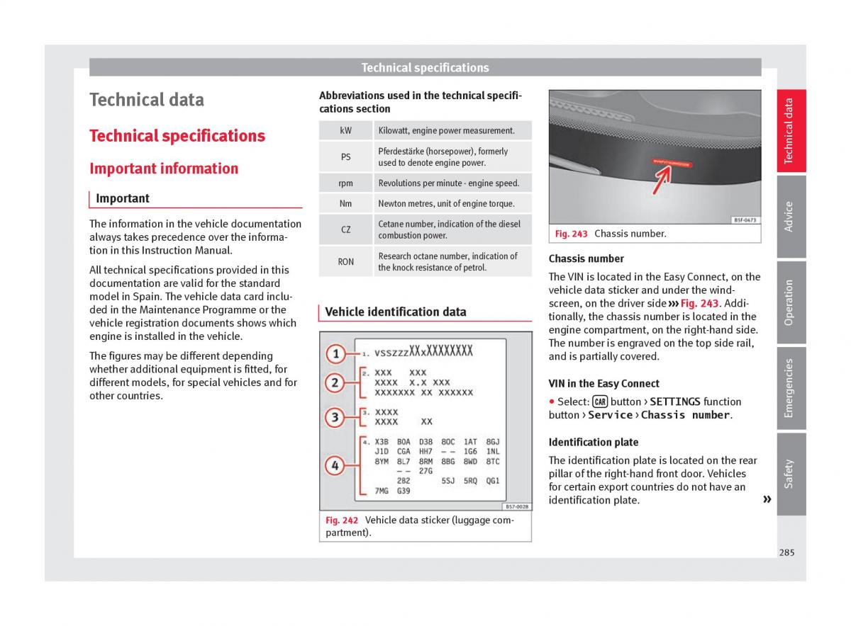 Seat Arona owners manual / page 287