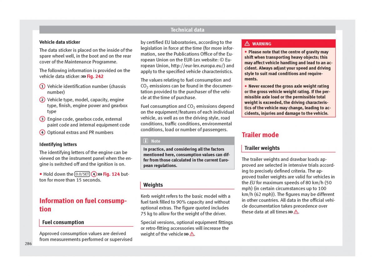 Seat Arona owners manual / page 288