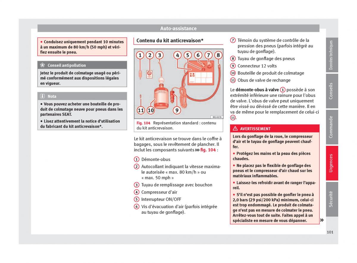 Seat Arona manuel du proprietaire / page 103