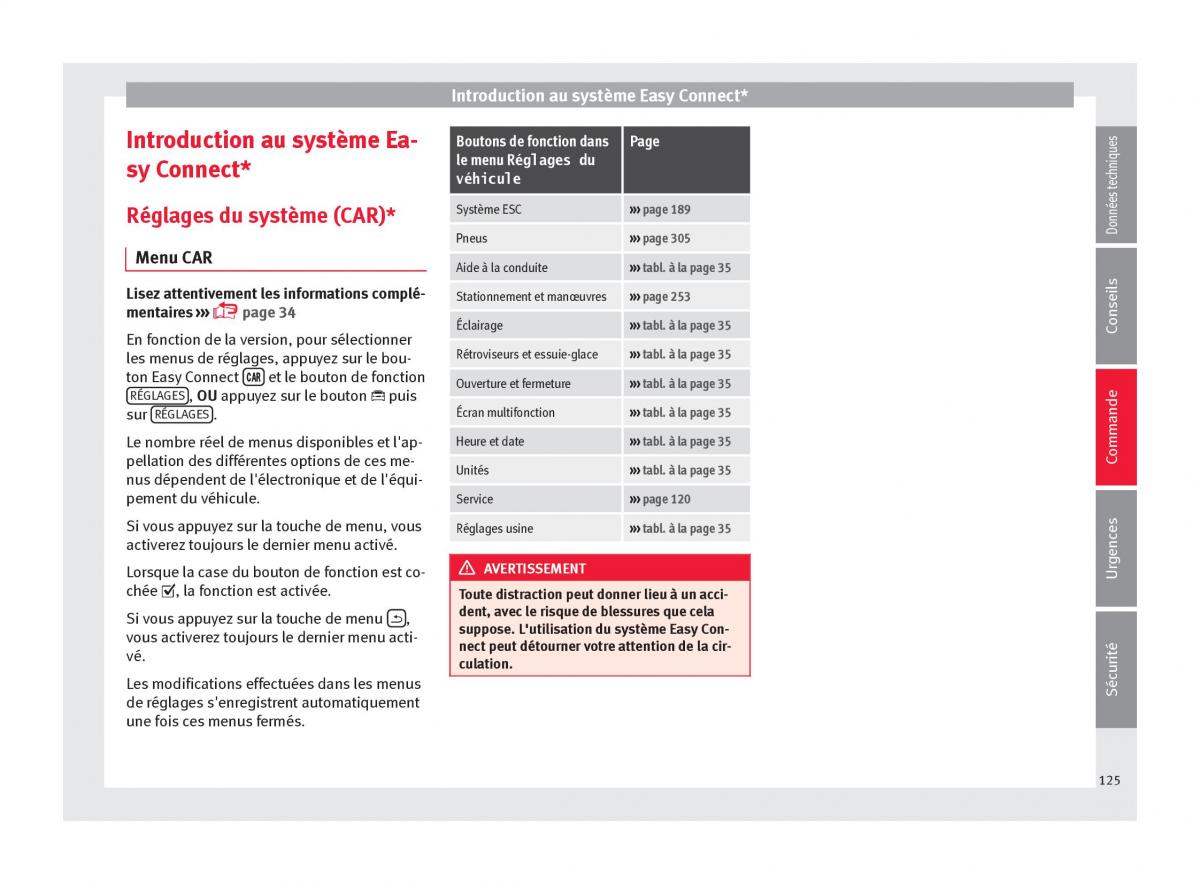 Seat Arona manuel du proprietaire / page 127