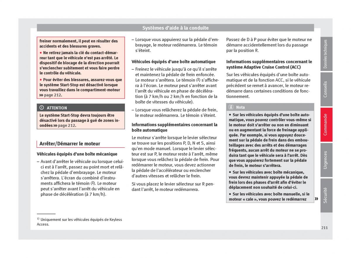 Seat Arona manuel du proprietaire / page 213