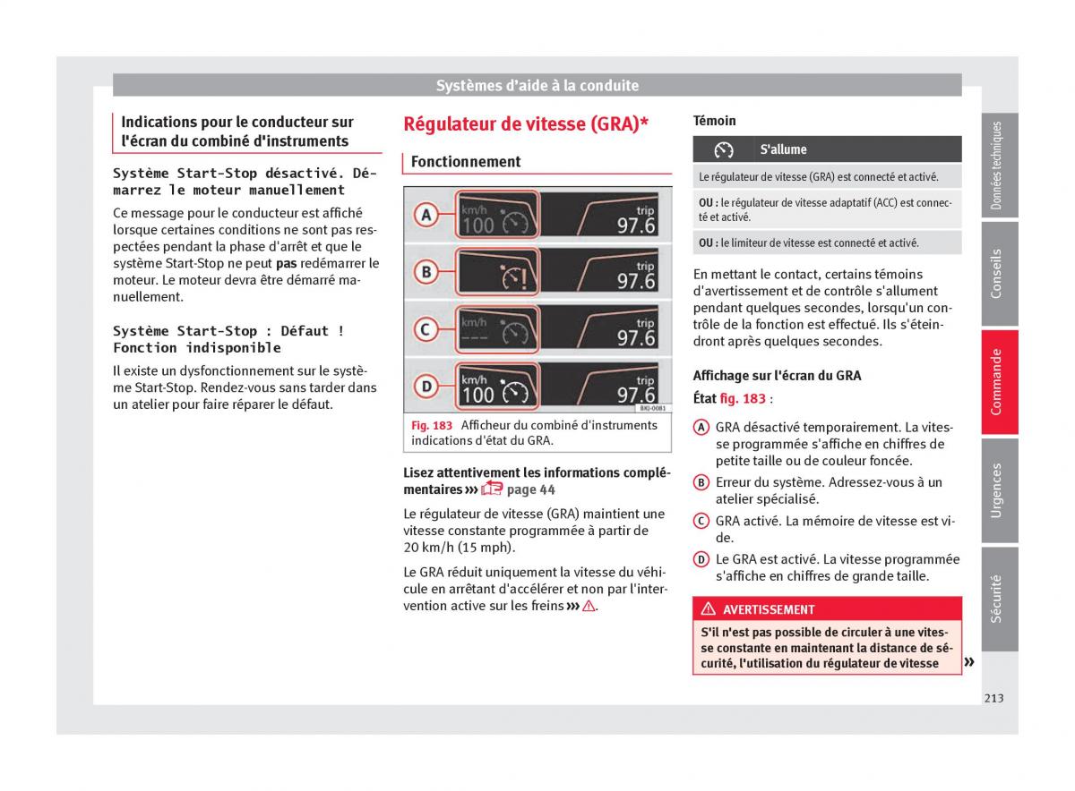 Seat Arona manuel du proprietaire / page 215