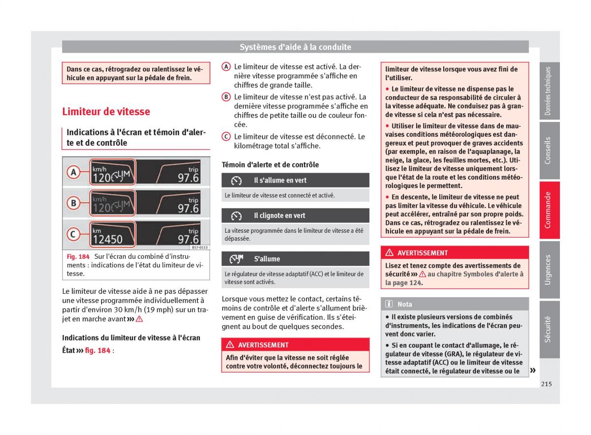 Seat Arona manuel du proprietaire / page 217