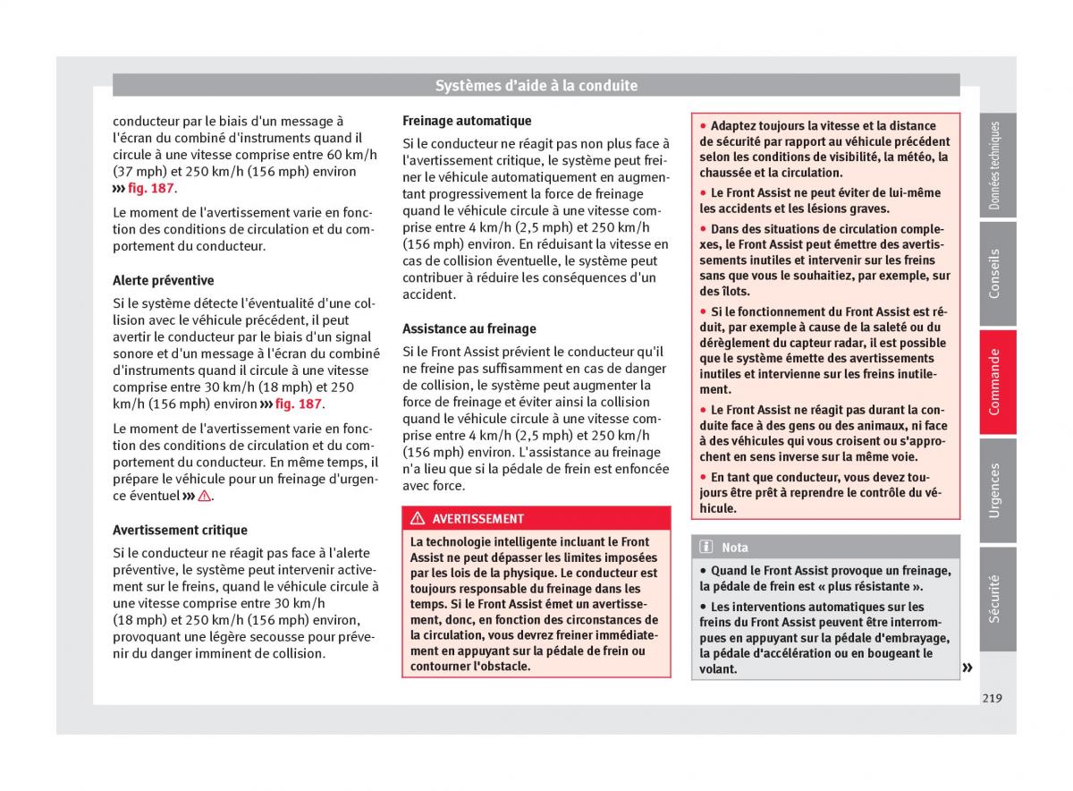 Seat Arona manuel du proprietaire / page 221