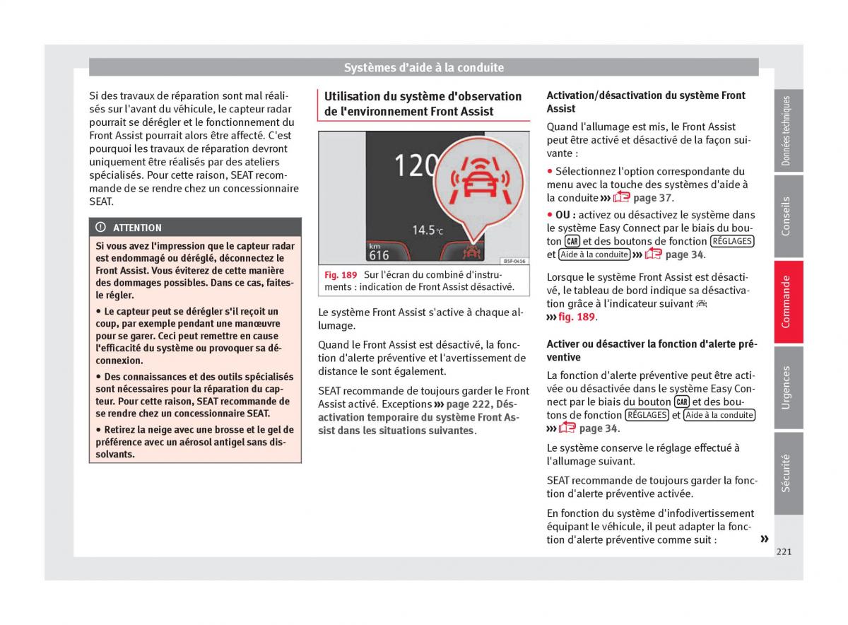 Seat Arona manuel du proprietaire / page 223