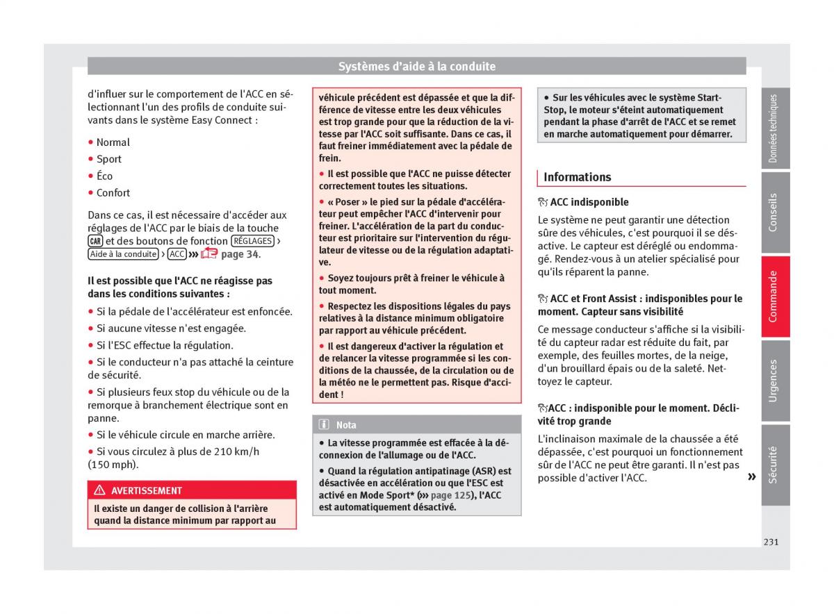 Seat Arona manuel du proprietaire / page 233