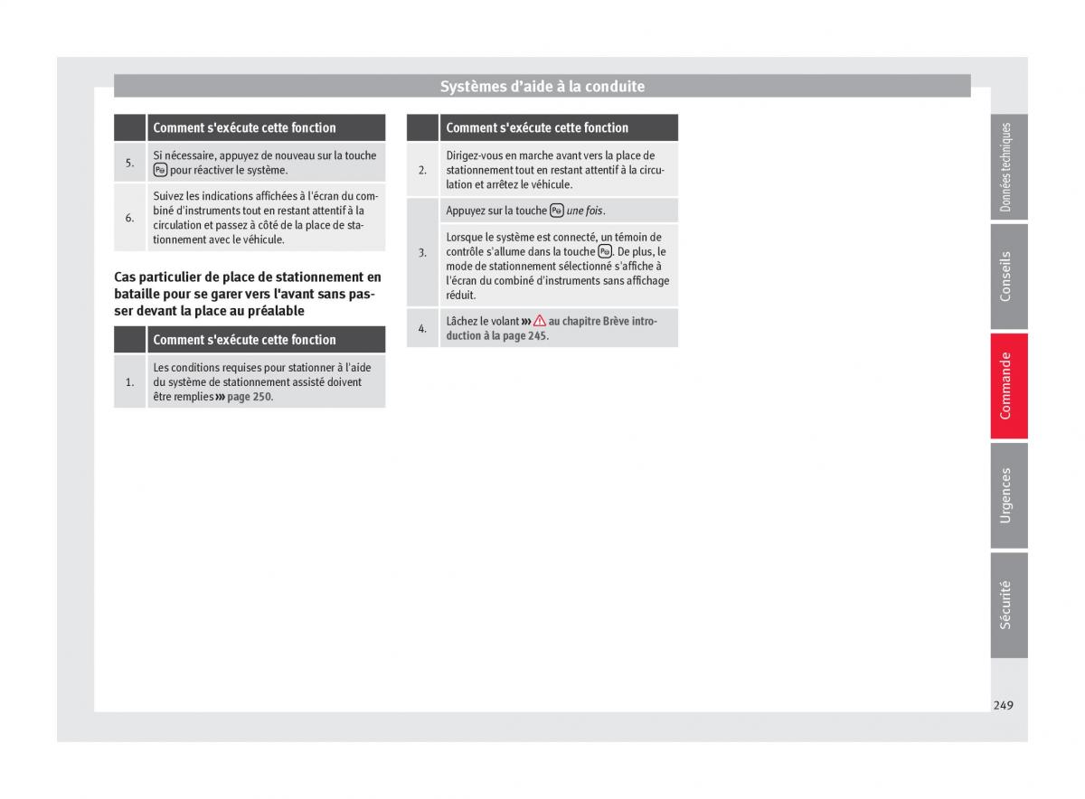 Seat Arona manuel du proprietaire / page 251