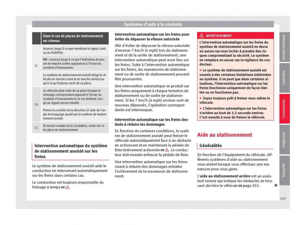 Seat Arona manuel du proprietaire / page 255