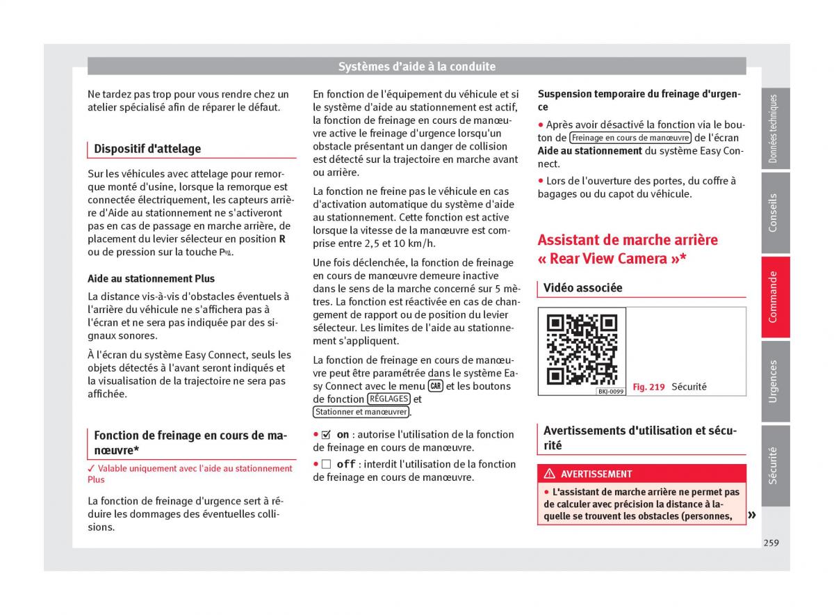 Seat Arona manuel du proprietaire / page 261