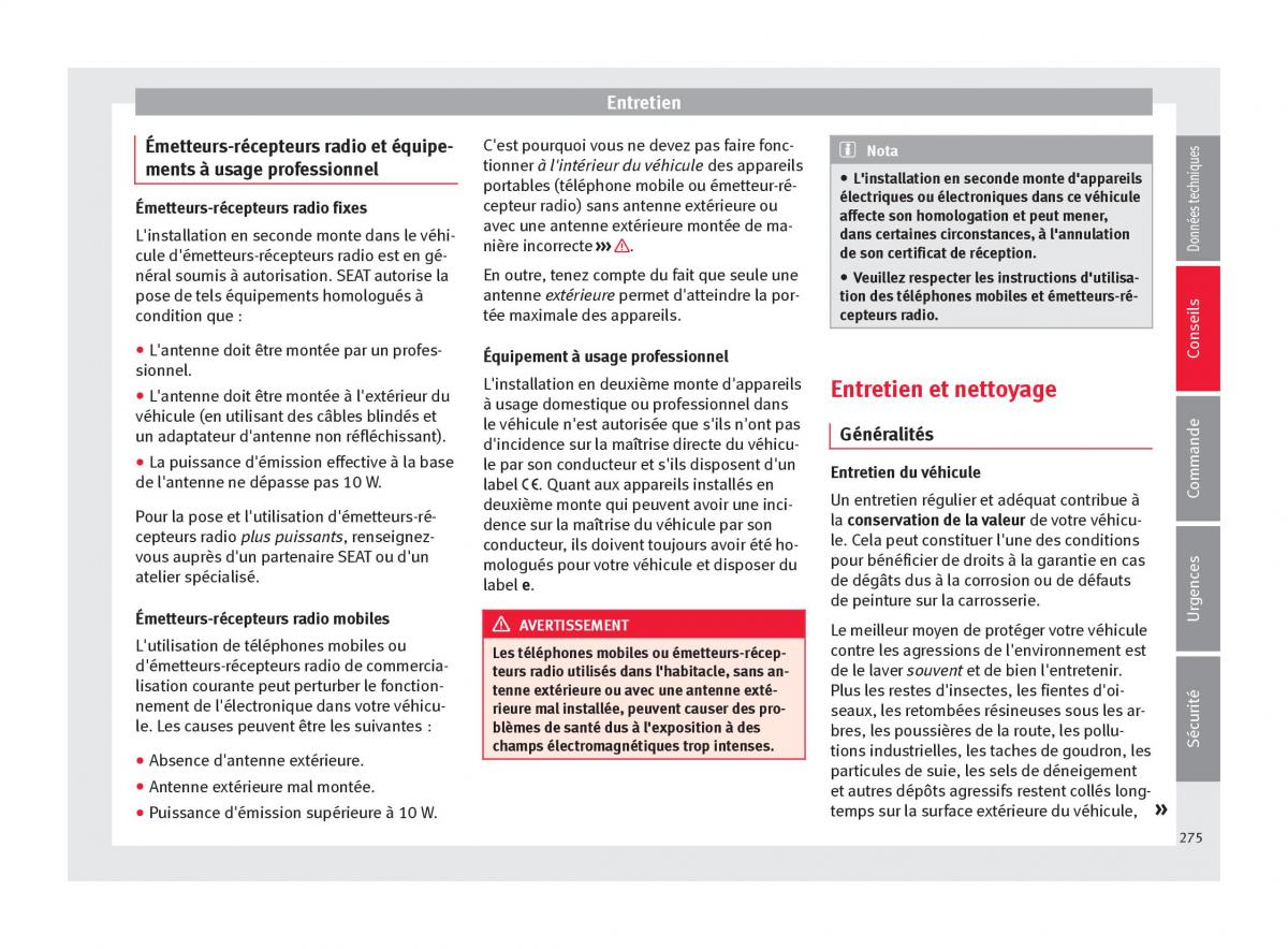 Seat Arona manuel du proprietaire / page 277