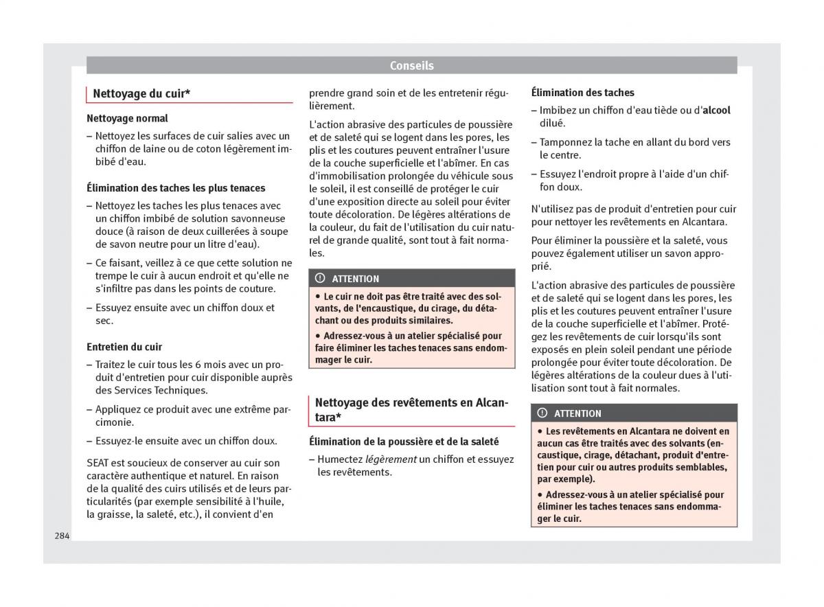 Seat Arona manuel du proprietaire / page 286