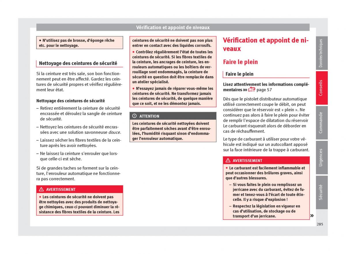 Seat Arona manuel du proprietaire / page 287