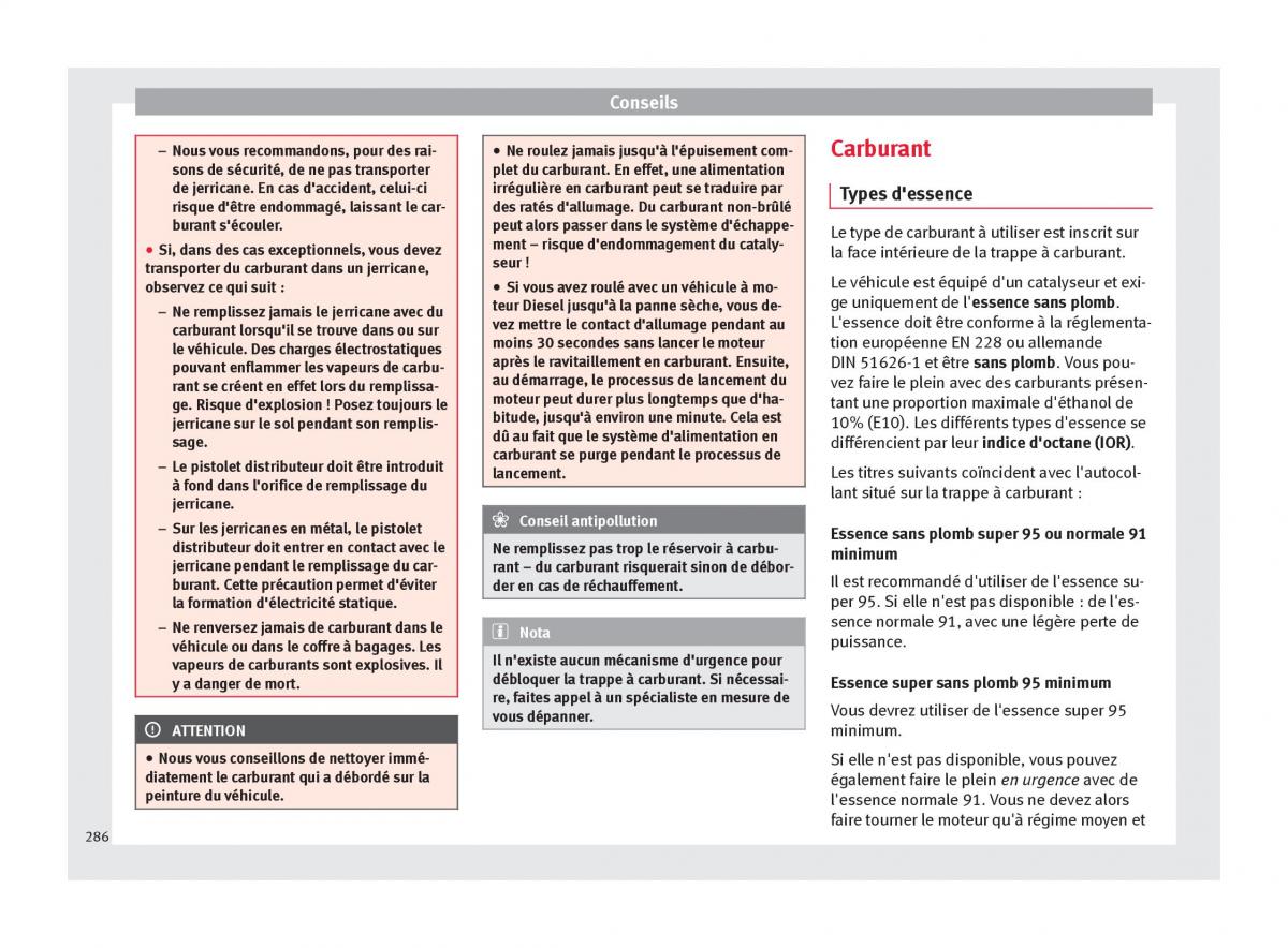 Seat Arona manuel du proprietaire / page 288