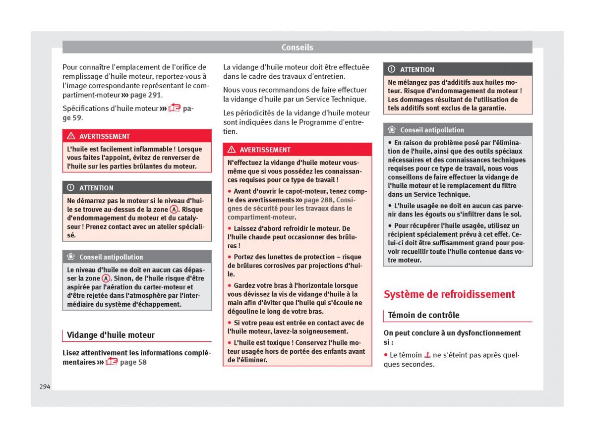 Seat Arona manuel du proprietaire / page 296