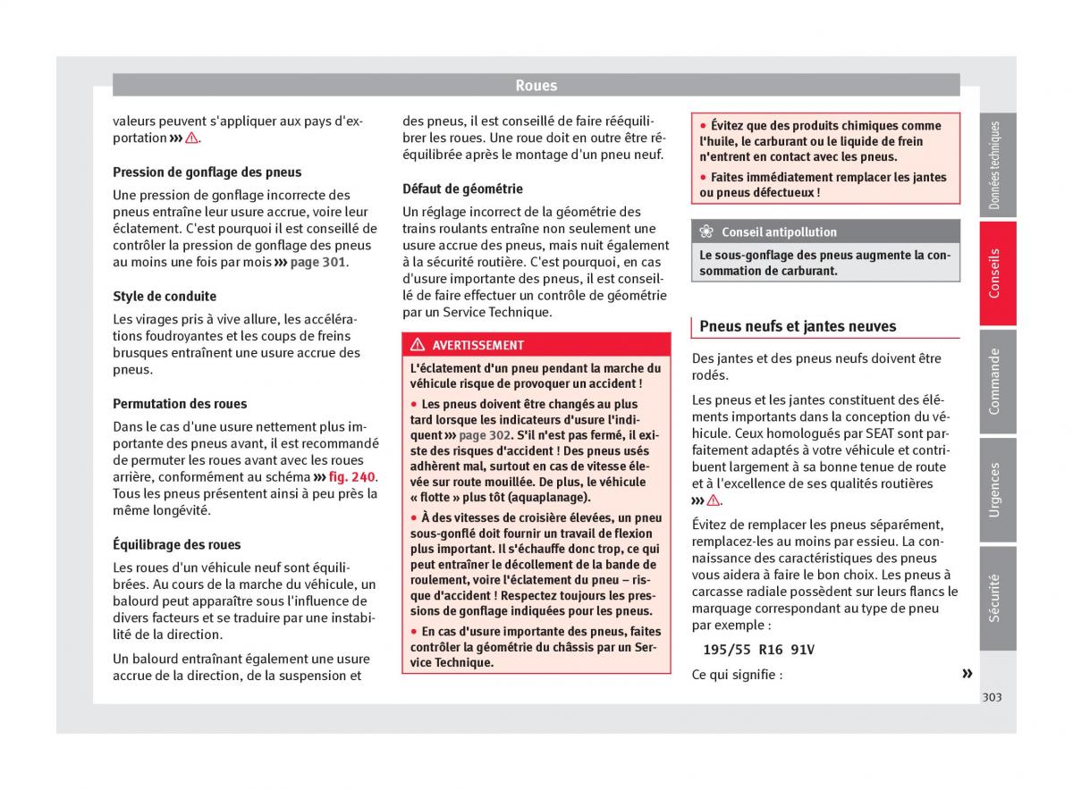 Seat Arona manuel du proprietaire / page 305