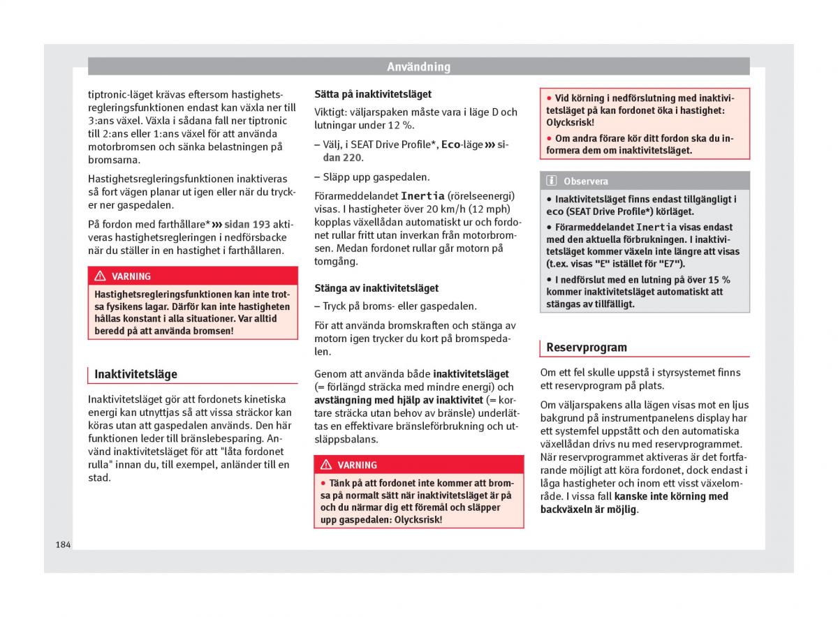 Seat Arona instruktionsbok / page 186