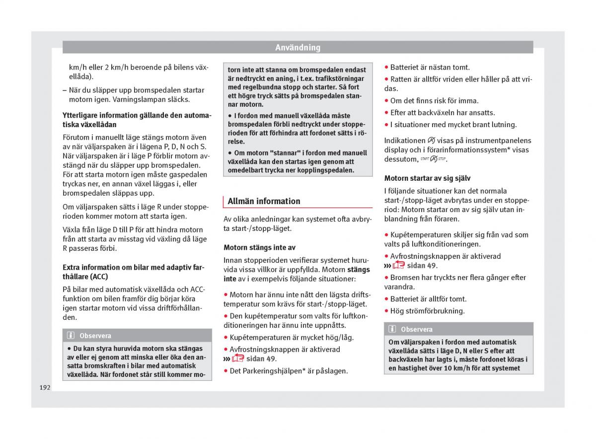 Seat Arona instruktionsbok / page 194