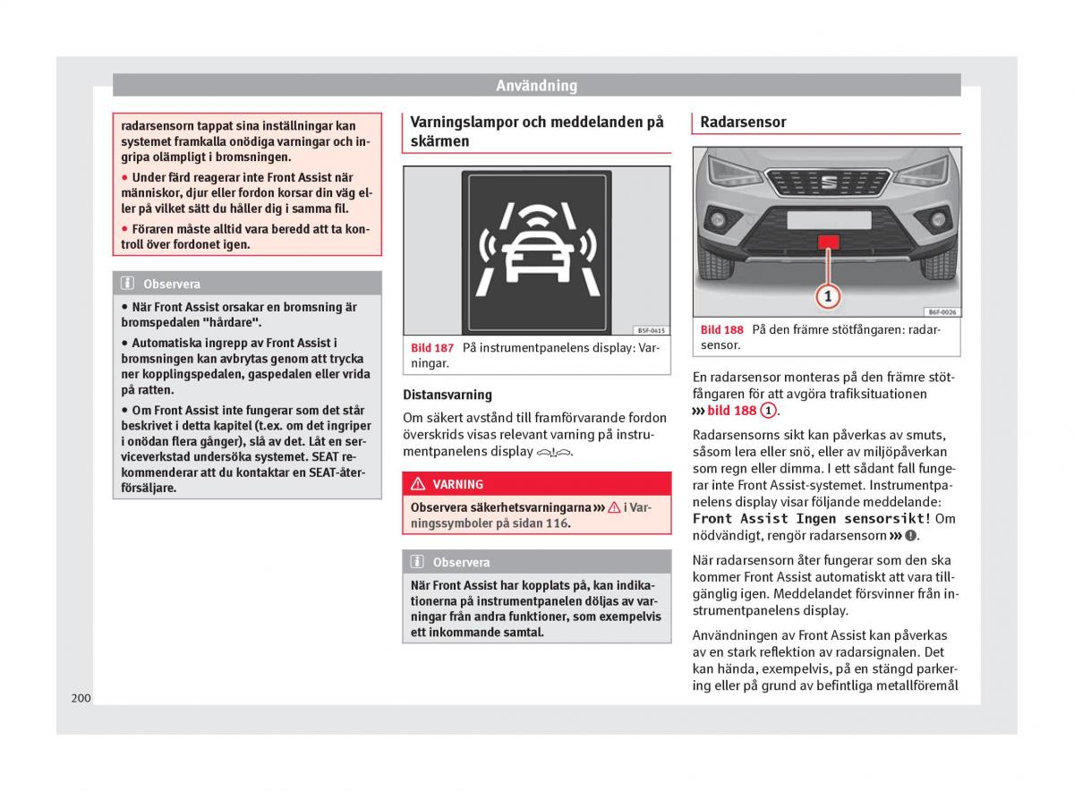 Seat Arona instruktionsbok / page 202