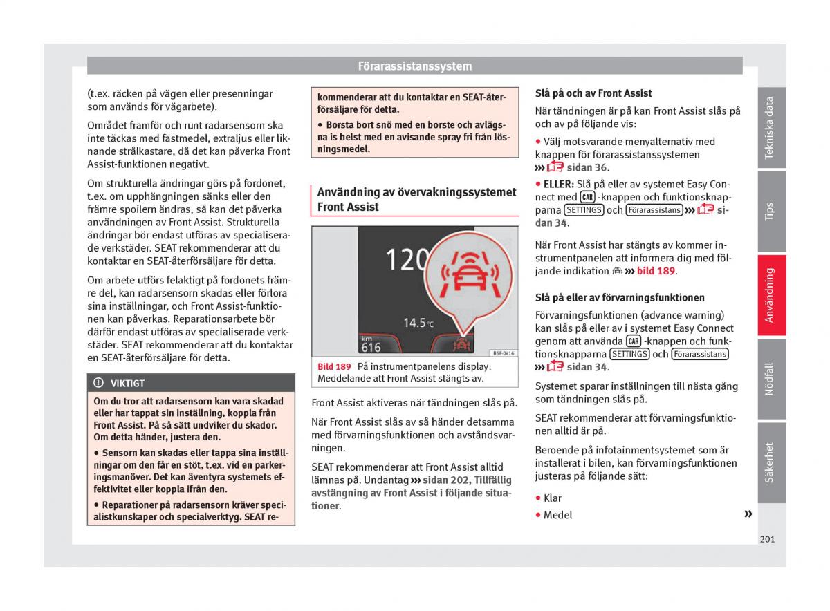 Seat Arona instruktionsbok / page 203