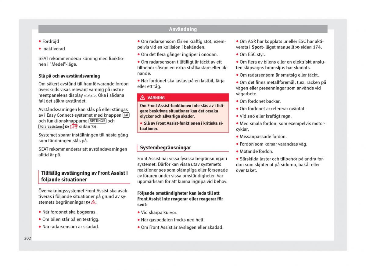 Seat Arona instruktionsbok / page 204