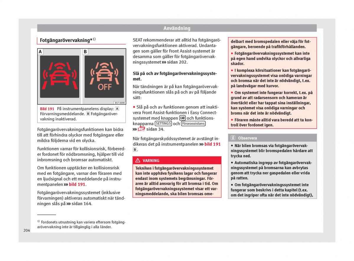 Seat Arona instruktionsbok / page 206