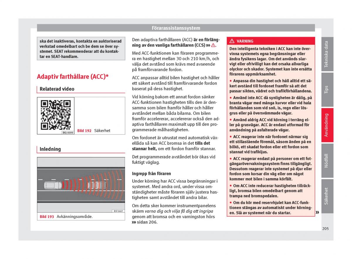 Seat Arona instruktionsbok / page 207