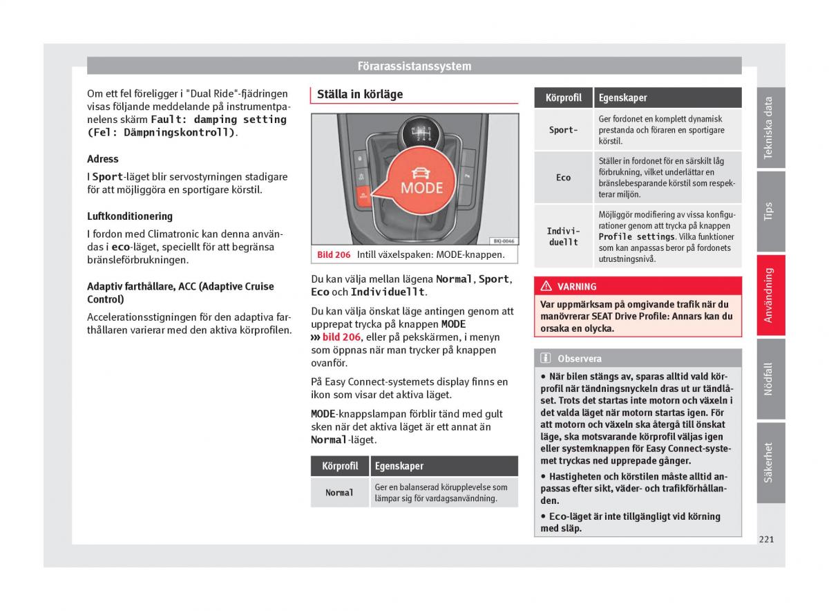 Seat Arona instruktionsbok / page 223