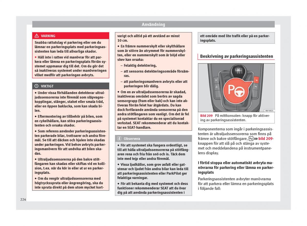 Seat Arona instruktionsbok / page 226