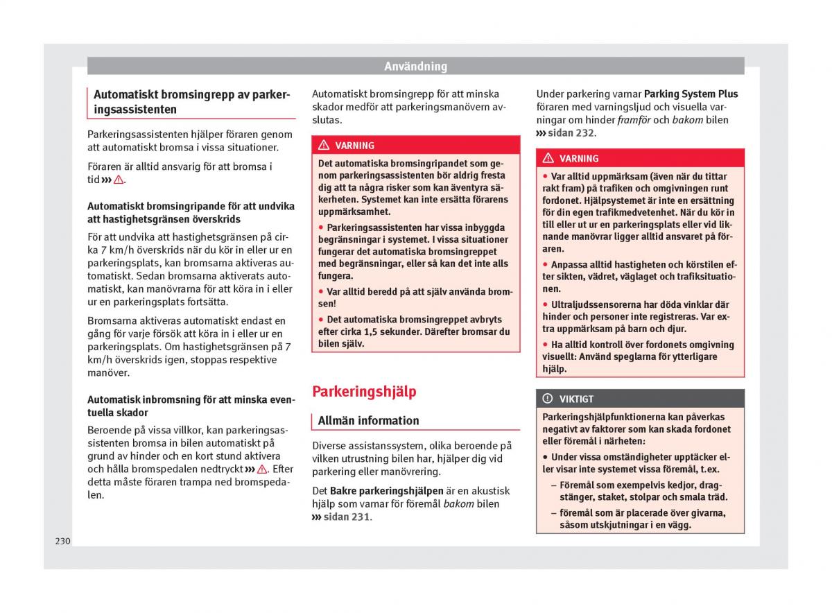 Seat Arona instruktionsbok / page 232