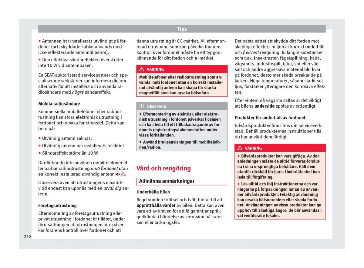 Seat Arona instruktionsbok / page 252