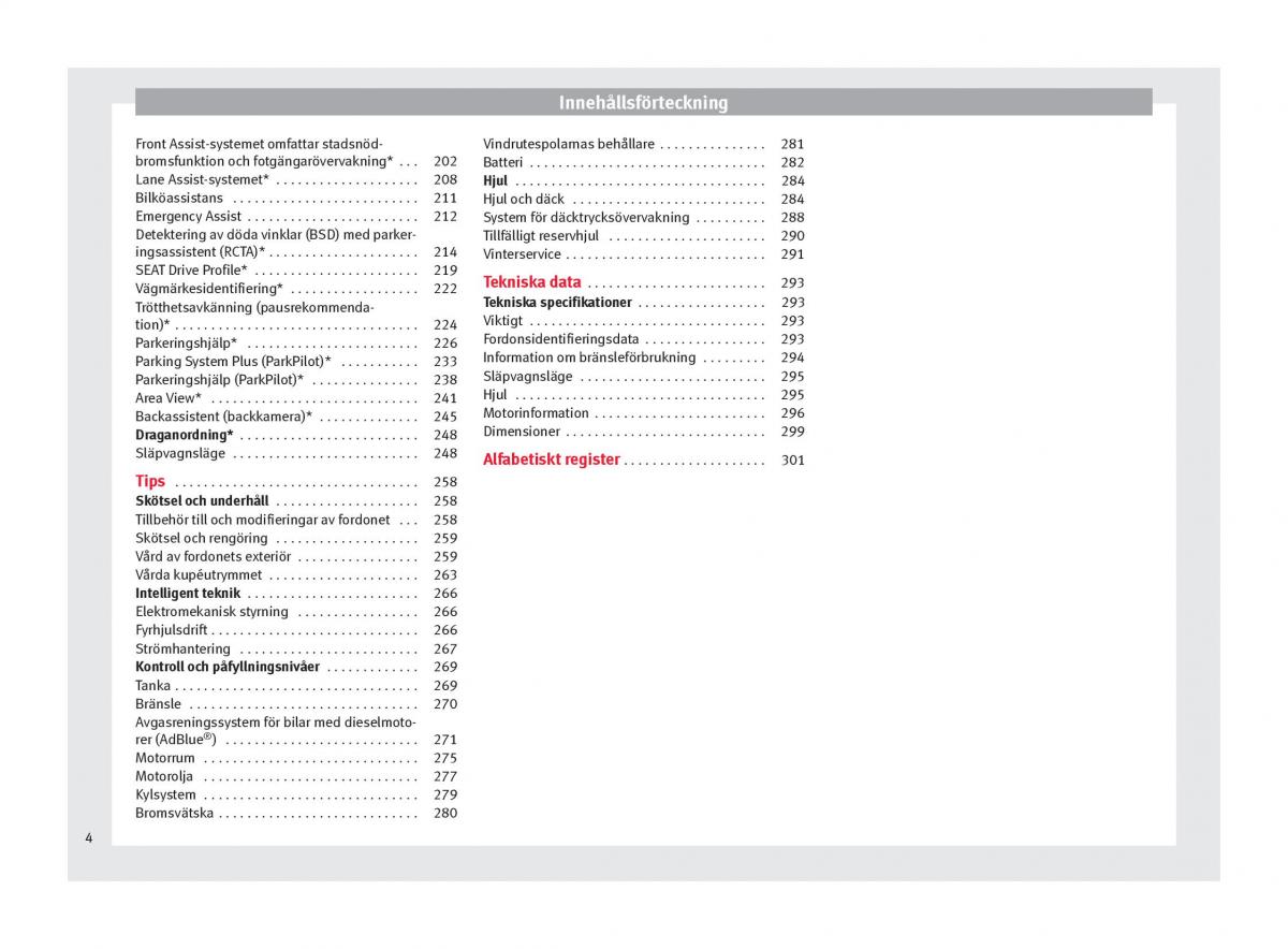 Seat Ateca instruktionsbok / page 6