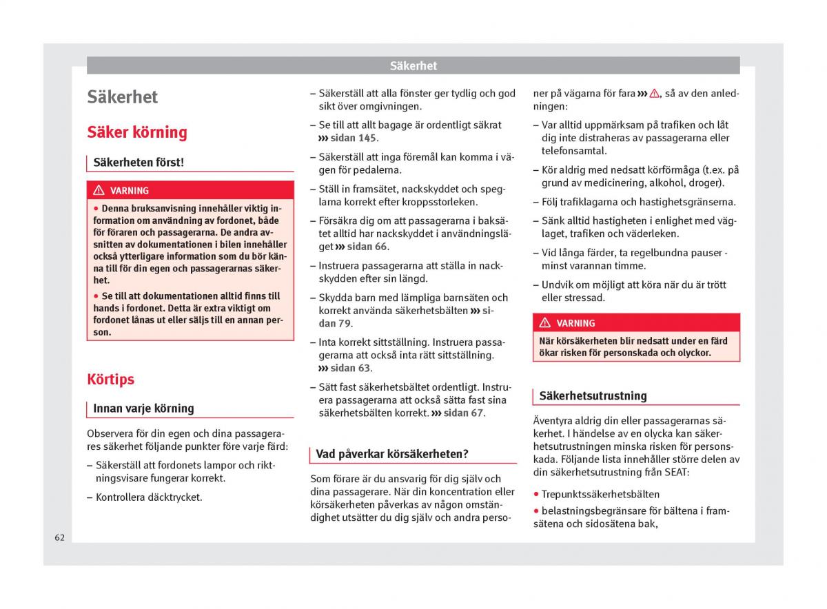 Seat Ateca instruktionsbok / page 64