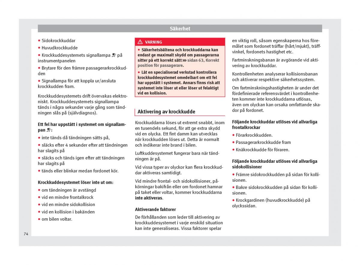 Seat Ateca instruktionsbok / page 76