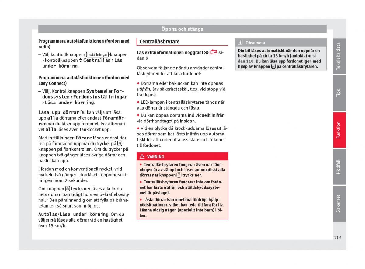 Seat Ateca instruktionsbok / page 115