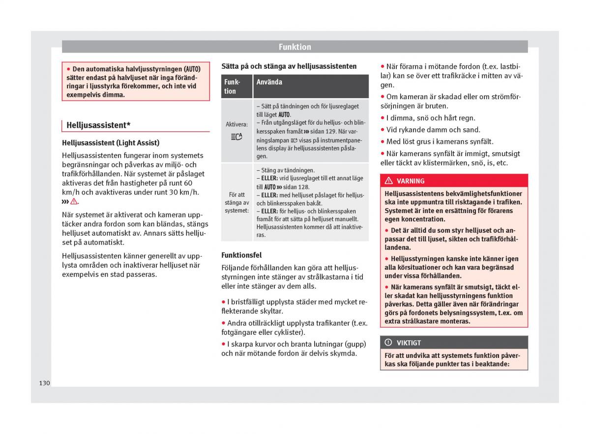 Seat Ateca instruktionsbok / page 132