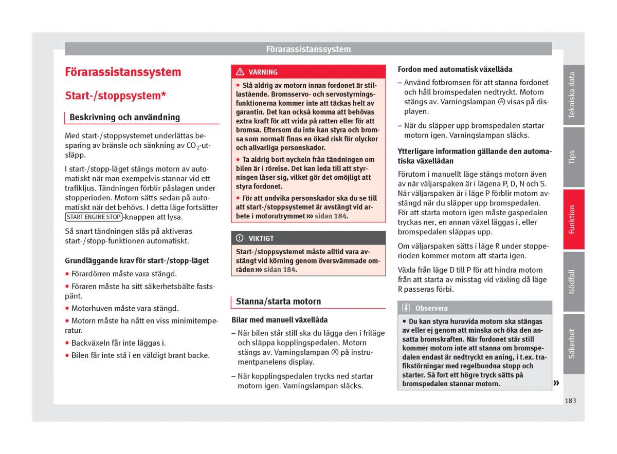 Seat Ateca instruktionsbok / page 185