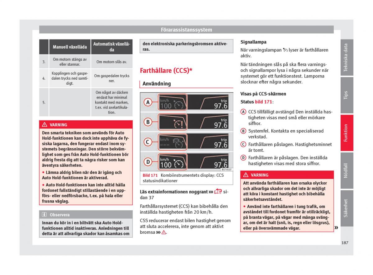 Seat Ateca instruktionsbok / page 189