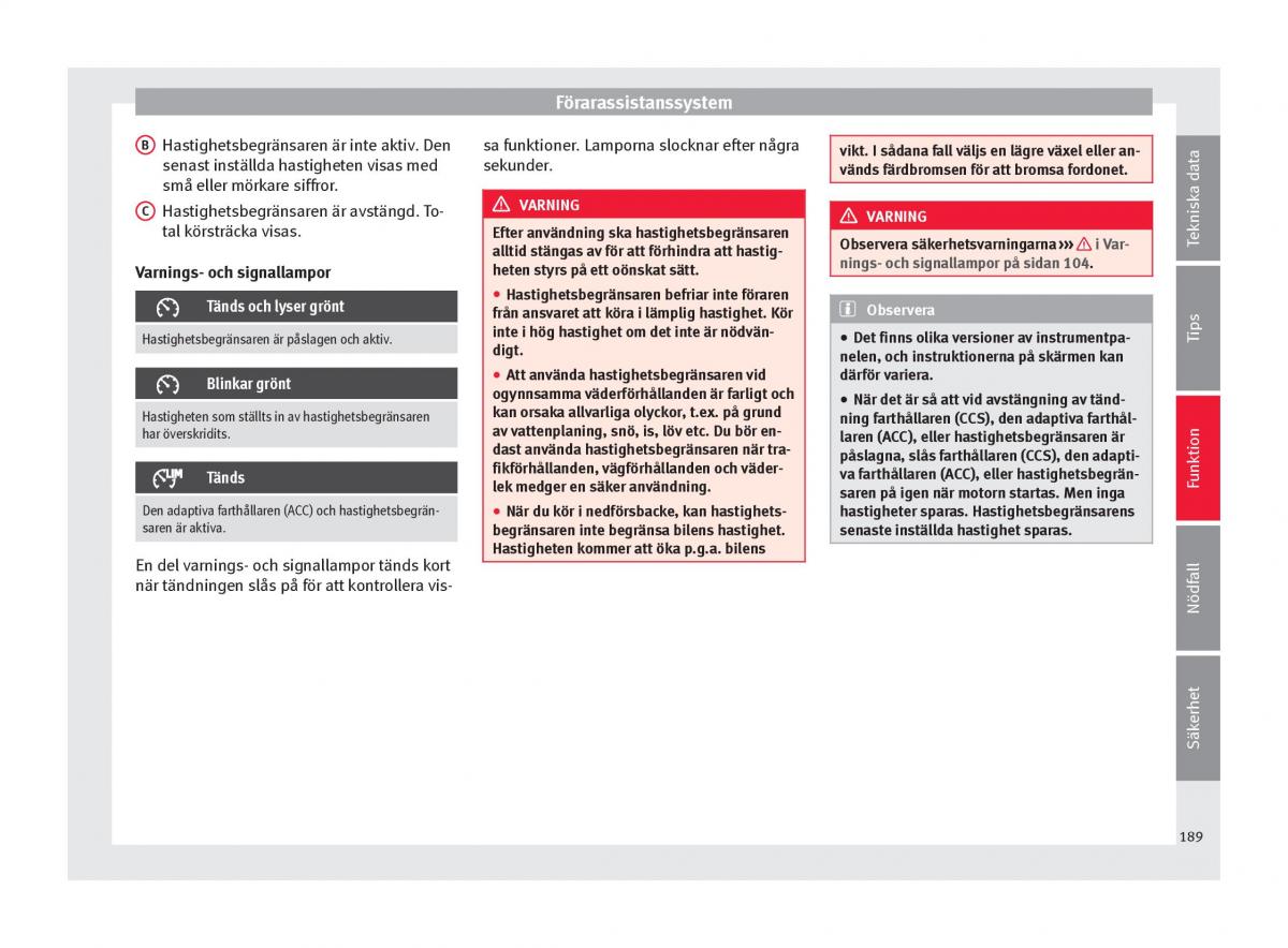 Seat Ateca instruktionsbok / page 191