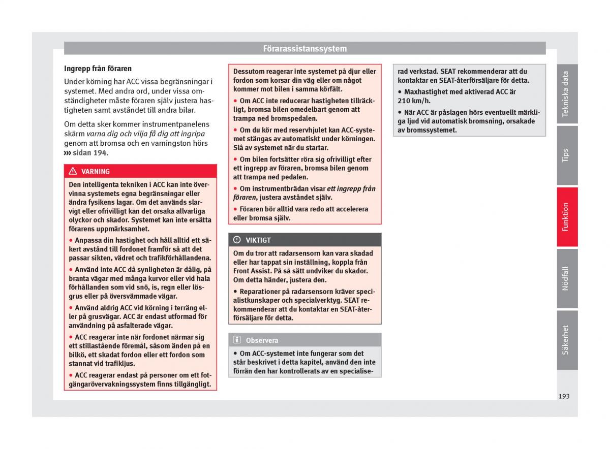 Seat Ateca instruktionsbok / page 195