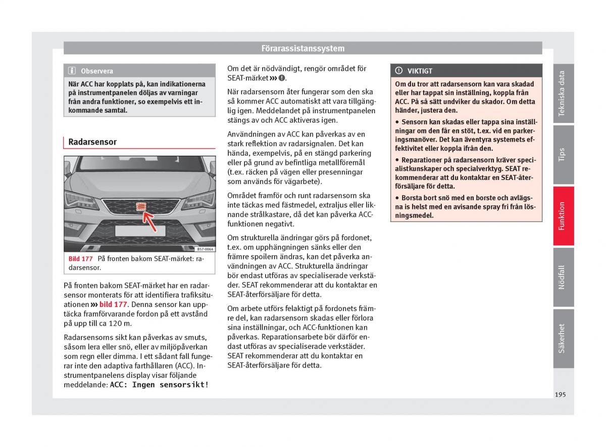 Seat Ateca instruktionsbok / page 197