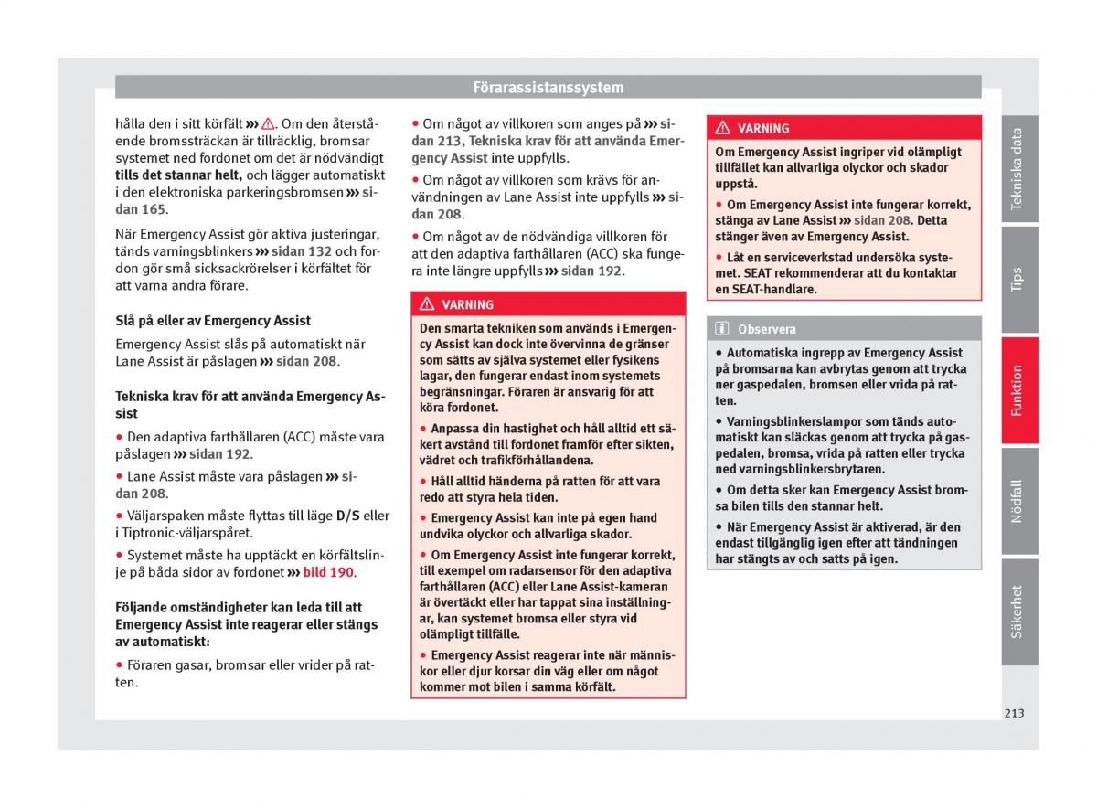 Seat Ateca instruktionsbok / page 215