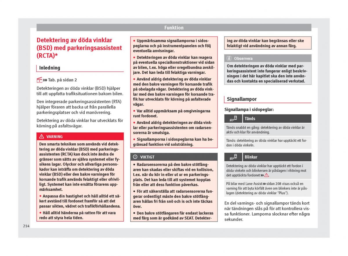 Seat Ateca instruktionsbok / page 216