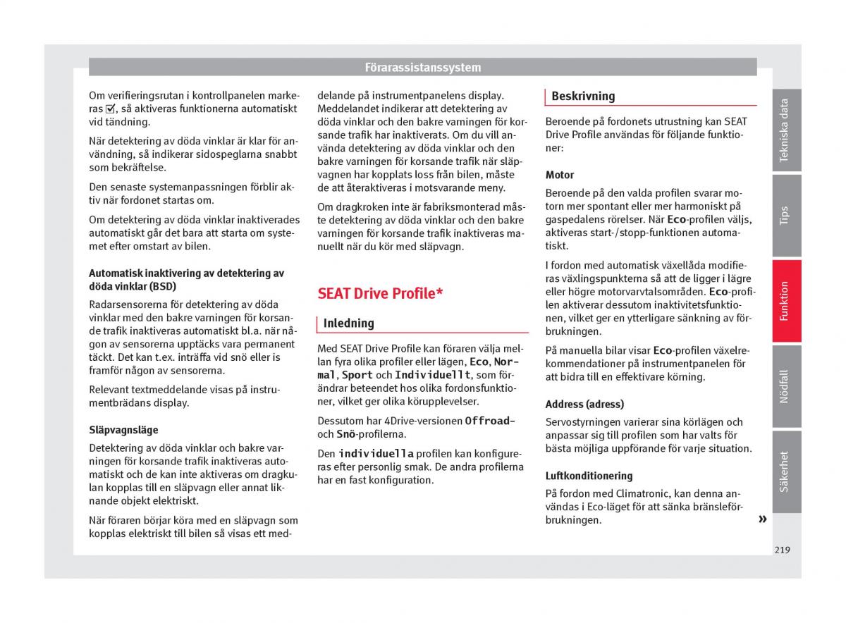 Seat Ateca instruktionsbok / page 221