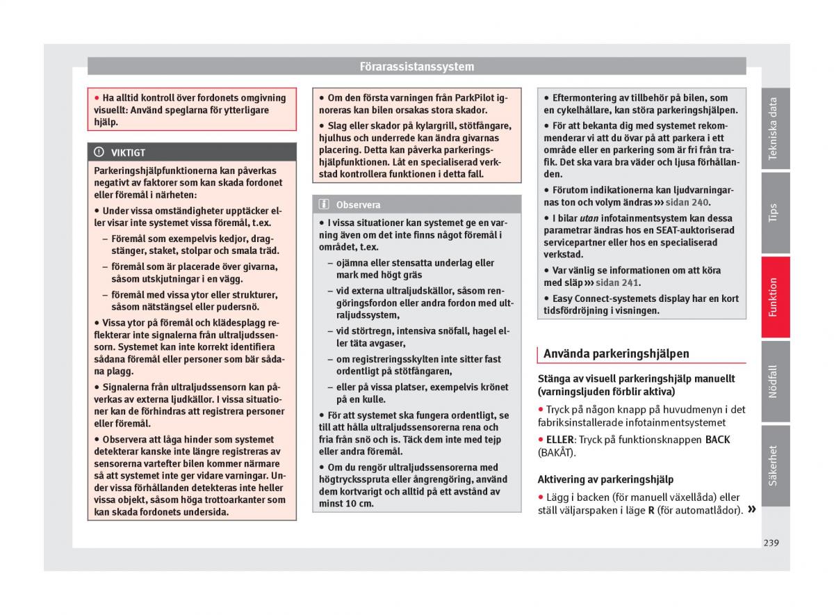 Seat Ateca instruktionsbok / page 241