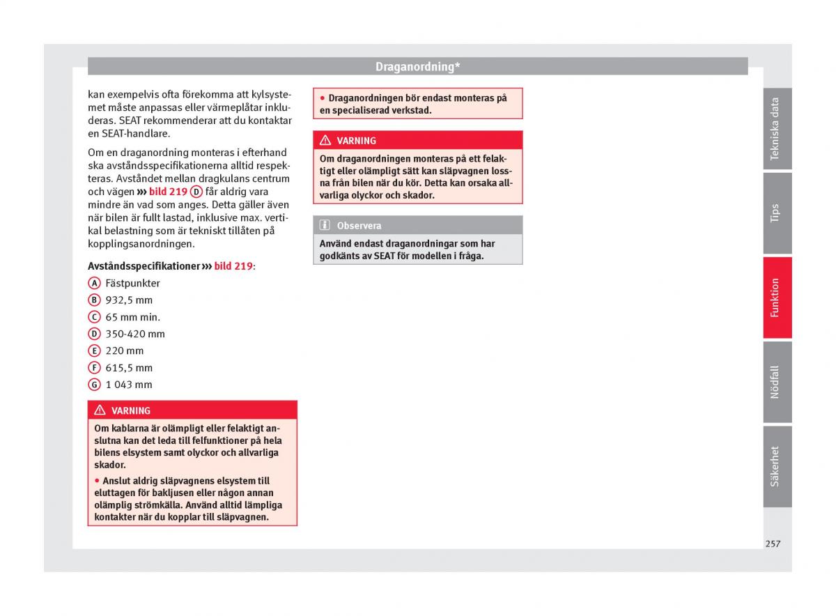 Seat Ateca instruktionsbok / page 259