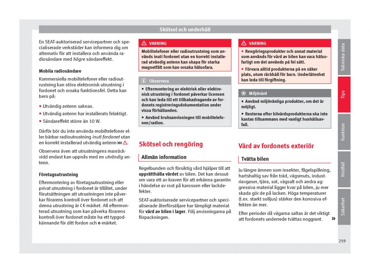 Seat Ateca instruktionsbok / page 261